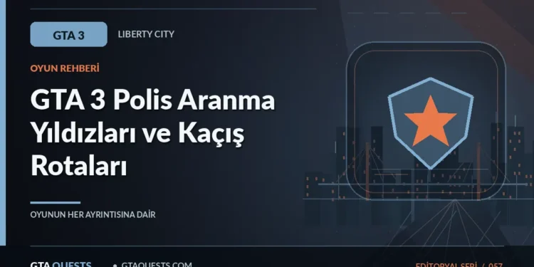GTA 3 Polis Aranma Yıldızları ve Kaçış Rotaları — GTAQUESTS özgün illüstrasyon kapağı