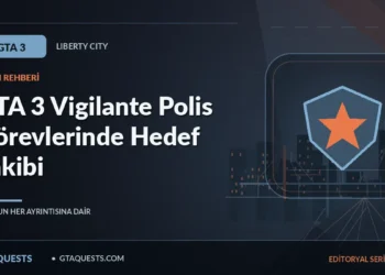 GTA 3 Vigilante Polis Görevlerinde Hedef Takibi — GTAQUESTS özgün illüstrasyon kapağı