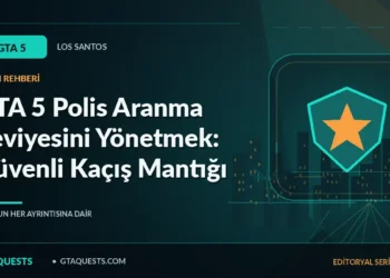 GTA 5 Polis Aranma Seviyesini Yönetmek: Güvenli Kaçış Mantığı — GTAQUESTS özgün illüstrasyon kapağı