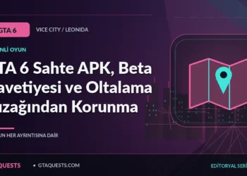GTA 6 Sahte APK, Beta Davetiyesi ve Oltalama Tuzağından Korunma — GTAQUESTS özgün illüstrasyon kapağı