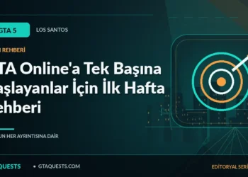 GTA Online'a Tek Başına Başlayanlar İçin İlk Hafta Rehberi — GTAQUESTS özgün illüstrasyon kapağı